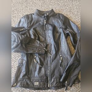 Harley-Davidson Buffalo Hide Leather Motorcycle Riding Jacket Womens Medium Tall